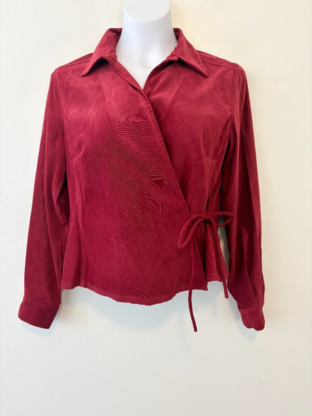 Tribeca Studio Wrap Shirt Jacket Size 10P Petite Maroon Burgundy